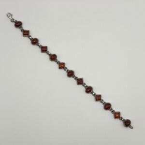 925 Sterling Silver Red Amber Bracelet 7 Inch Cherry Amber Vintage Jewelry